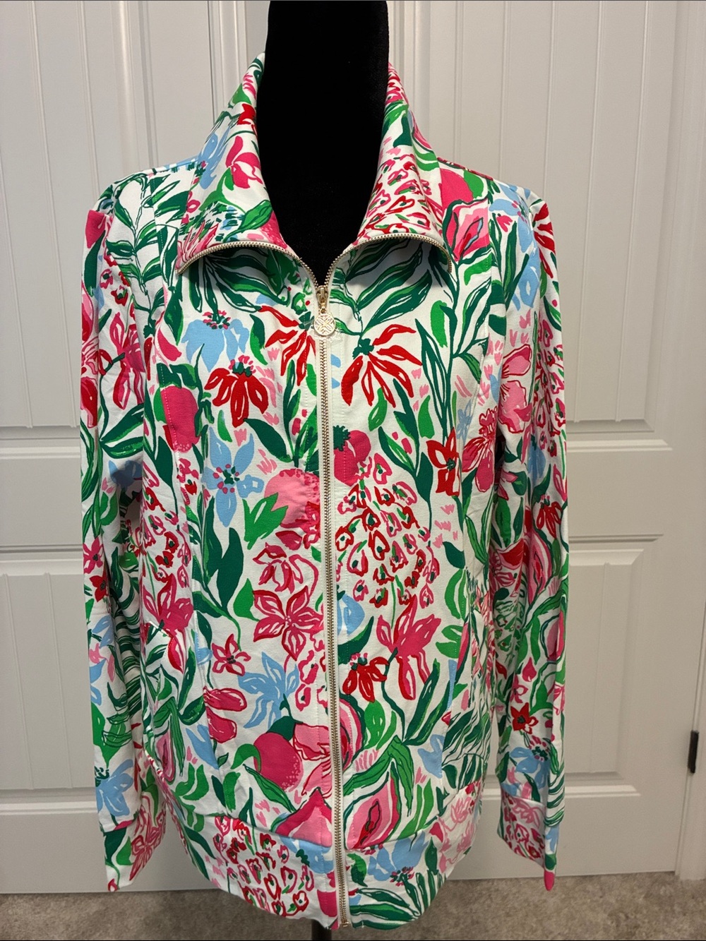 Lilly Pulitzer Pink, Green & Blue Floral Bomber Jacket.